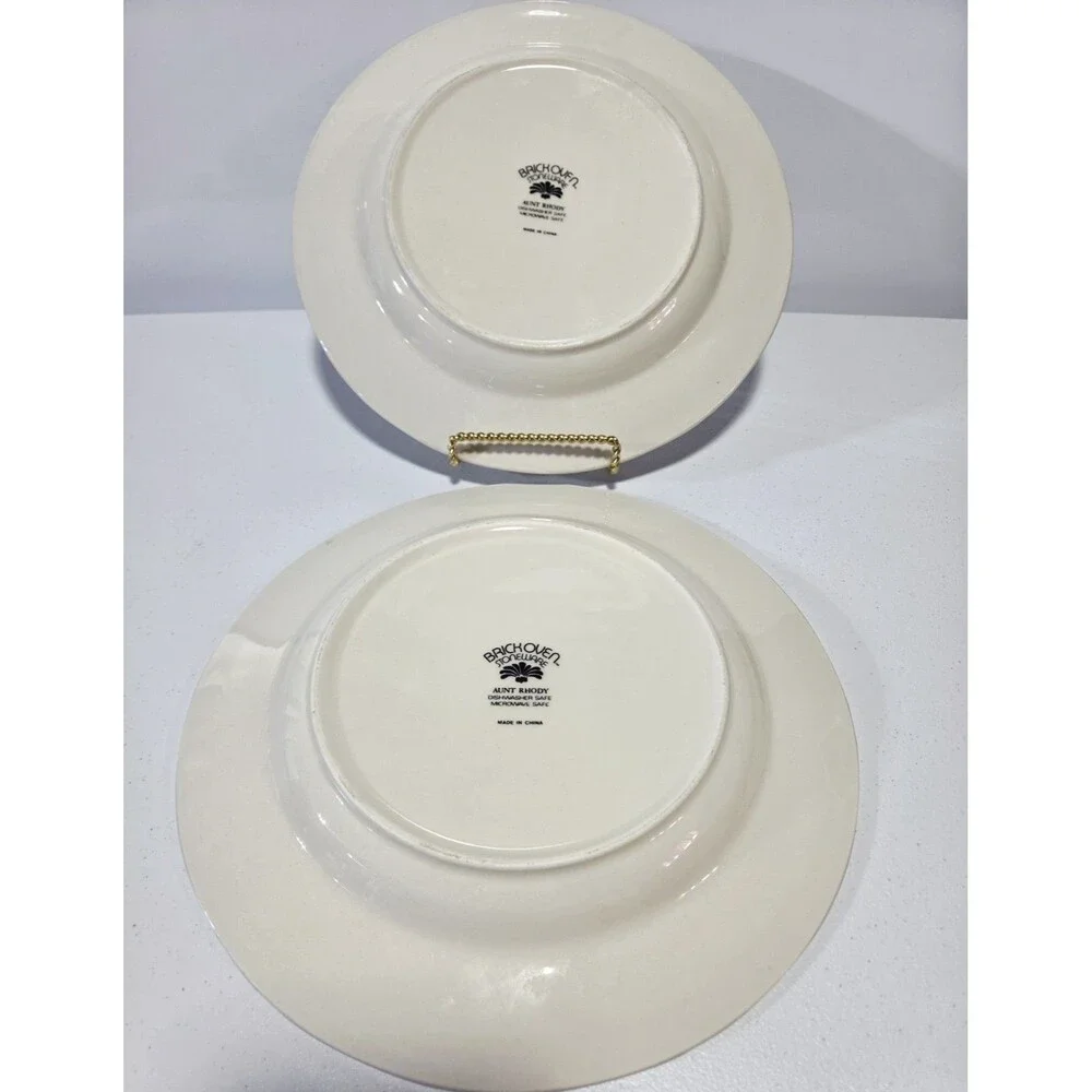 Brick Oven Stoneware Aunt Rhody Geese Goose Blue Bow Dinner Plates Cottagecore
